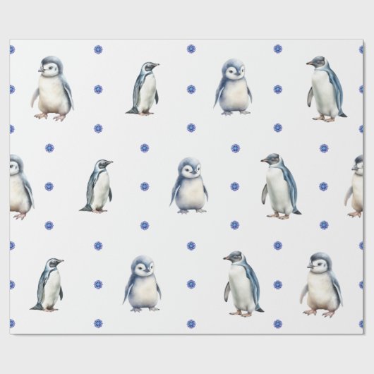 愛らしいペンギンクリスマスホリデーオンホワイト ラッピングペーパー (フラット)