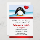 愛らしいペンギンハートバレンタインデー招待状 招待状 (正面/裏面)