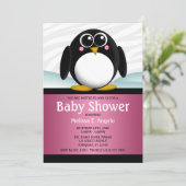 愛らしいペンギンピンクガールベビーシャワー招待状 招待状 (スタンド正面)