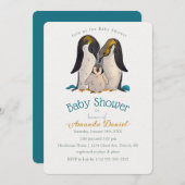 愛らしいペンギンファミリーベビーシャワー招待状 招待状 (正面/裏面)