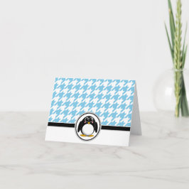 愛らしいペンギンブルー&ホワイトカー千鳥格子のド サンキューカード