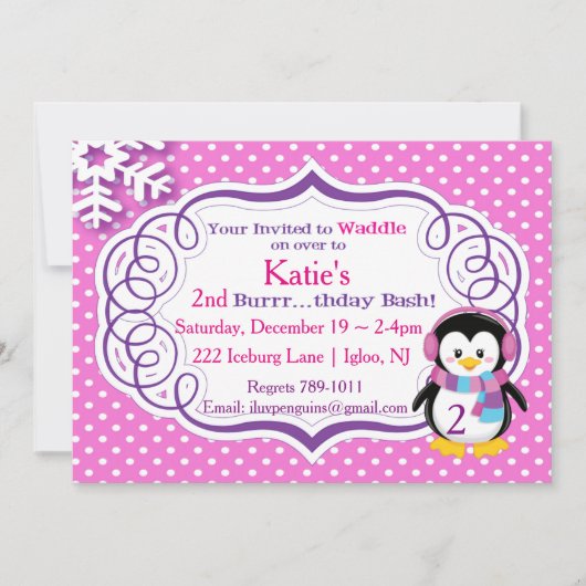 愛らしいペンギン招待状 招待状 (正面)