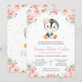 愛らしいペンギン赤面フローラガール《キリスト教》洗礼式や命名式 招待状