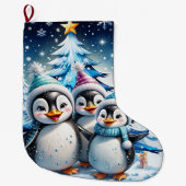 愛らしいペンギン3羽 ラージクリスマスストッキング (正面)