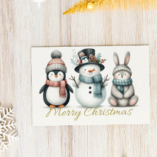 愛らしいペンギン、雪だるま、うさぎの“Merry Christmas” シーズンポストカード