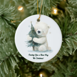 愛らしいホッキョクグマがクリスマスツリーを抱っこ セラミックオーナメント