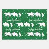 愛らしいホッキョクグマ家族クリスマスグリーン ラッピングペーパーシート (正面)
