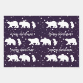 愛らしいホッキョクグマ家族クリスマスパープル ラッピングペーパーシート (正面2)
