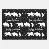愛らしいホッキョクグマ家族クリスマスブラック ラッピングペーパーシート (正面)
