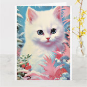 愛らしいホワイトキットンクリスマスカード – 完璧 カード (黄色い花)