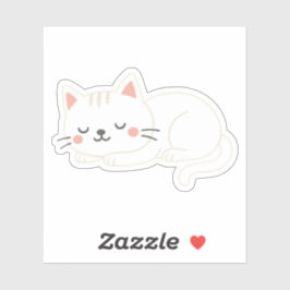 愛らしいホワイトキャットのソフトアート　スヤスヤお昼寝中 シール