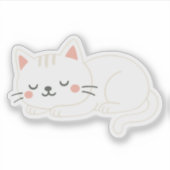 愛らしいホワイトキャットのソフトアート スヤスヤお昼寝中 シール (正面)
