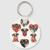 愛らしいボクサー犬と赤いハート水彩 キーホルダー (正面)