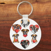愛らしいボクサー犬と赤いハート水彩 キーホルダー (正面)