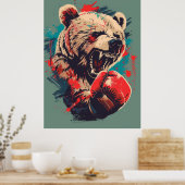 愛らしいボクシングベア1 Tシャツデザイン- Vector Art ポスター (キッチン)