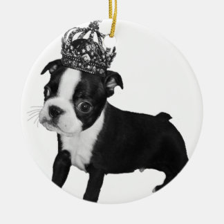 愛らしいボストンテリアの小犬の王冠 セラミックオーナメント
