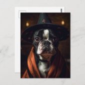 愛らしいボストンテリア魔女 ポストカード (正面/裏面)
