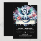 愛らしいボホドラゴン誕生日 招待状 (正面/裏面)