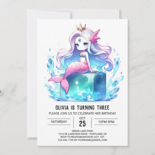 愛らしいボホマーメイド誕生日 招待状 (正面)