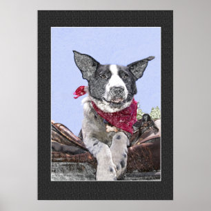 愛らしいボーダーコリーのHeelerの組合せ犬のスケッチの芸術 ポスター