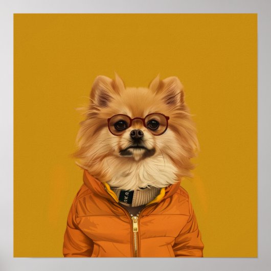 愛らしいポメラニア犬プリント ポスター (正面)