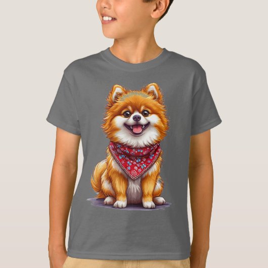愛らしいポメラニア犬犬 Tシャツ (正面)