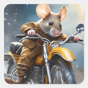 愛らしいマウスがバイクに乗る スクエアシール
