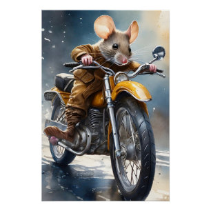 愛らしいマウスがバイクに乗る ポスター