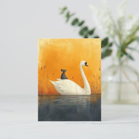 愛らしいマウスが白鳥に乗る|過去記事 ポストカード (スタンド正面)