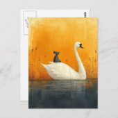 愛らしいマウスが白鳥に乗る|過去記事 ポストカード (正面/裏面)