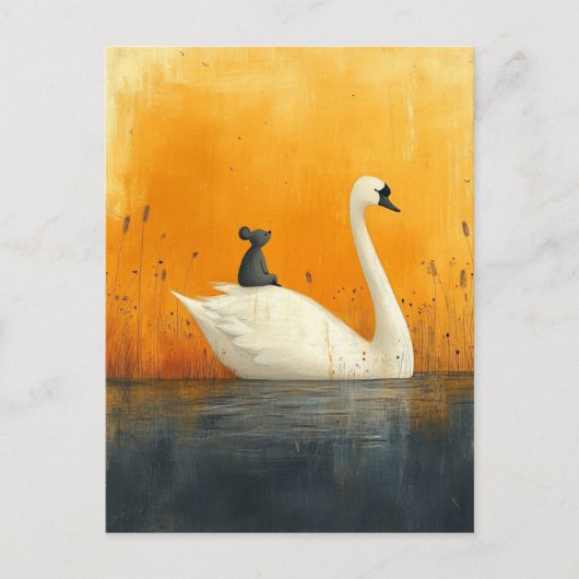 愛らしいマウスが白鳥に乗る|過去記事 ポストカード (正面)