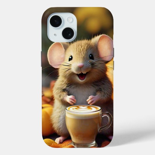 愛らしいマウスとラテ秋iPhone 15ケース Case-Mate iPhoneケース (裏面)