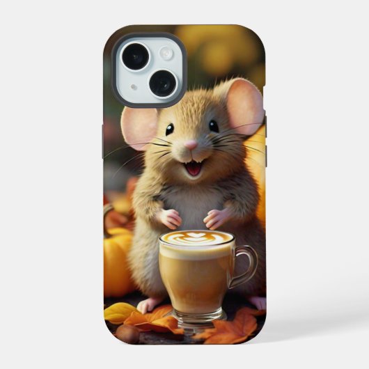 愛らしいマウスとラテ秋iPhone 15ケース iPhone 15ケース (裏面)