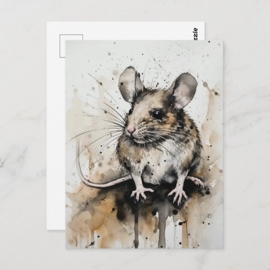 愛らしいマウスの水彩画はがき – 自然Wi ポストカード (正面/裏面)