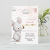 愛らしいマウスバルーンストライプの誕生日 招待状 (スタンド正面)