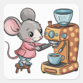 愛らしいマウスメイキング・コーヒー スクエアシール (正面)