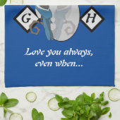 愛らしいマグパイ探しガラスモノグラムw写真 キッチンタオル (折り畳み)