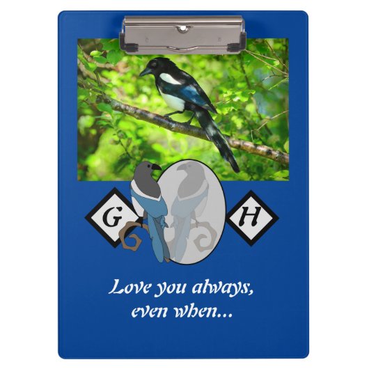 愛らしいマグパイ探しガラスモノグラムw写真 クリップボード (正面)