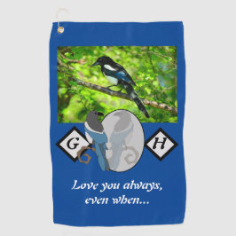 愛らしいマグパイ探しガラスモノグラムw写真 ゴルフタオル