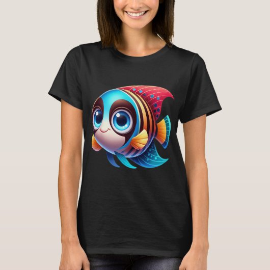 愛らしいマスクをしたエンゼルフィッシュ Tシャツ (正面)