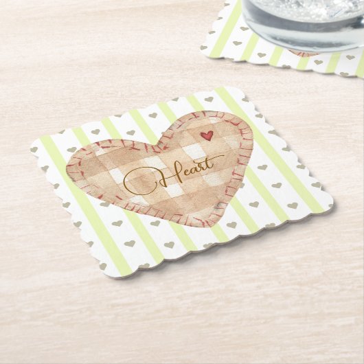 愛らしいマッチングタータンチェックハートとストライプ ペーパーコースター (アングル)