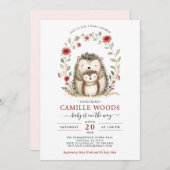 愛らしいママとベビーハリネズミ赤ちゃんシャワー 招待状 (正面/裏面)