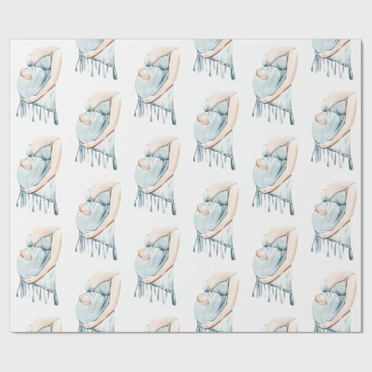 愛らしいママと赤ちゃんブルーの男の子シャワー ラッピングペーパー (フラット)