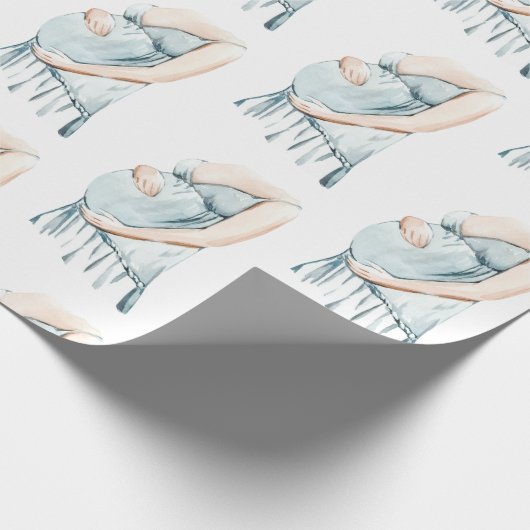 愛らしいママと赤ちゃんブルーの男の子シャワー ラッピングペーパー (角)