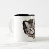 愛らしいママキャットイラストレーション | かわいい猫デザイン ツートーンマグカップ (正面左)