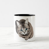 愛らしいママキャットイラストレーション | かわいい猫デザイン ツートーンマグカップ (中央)