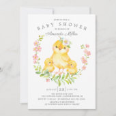 愛らしいママ&ベビーチックツインズベビーシャワー 招待状 (正面)