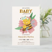 愛らしいママ&ベビーピンクフローラベビーシャワー女の子 招待状 (スタンド正面)