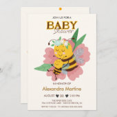 愛らしいママ&ベビーピンクフローラベビーシャワー女の子 招待状 (正面/裏面)