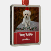 愛らしいマルチーズの子犬のクリスマステンプレート メタルオーナメント (右)